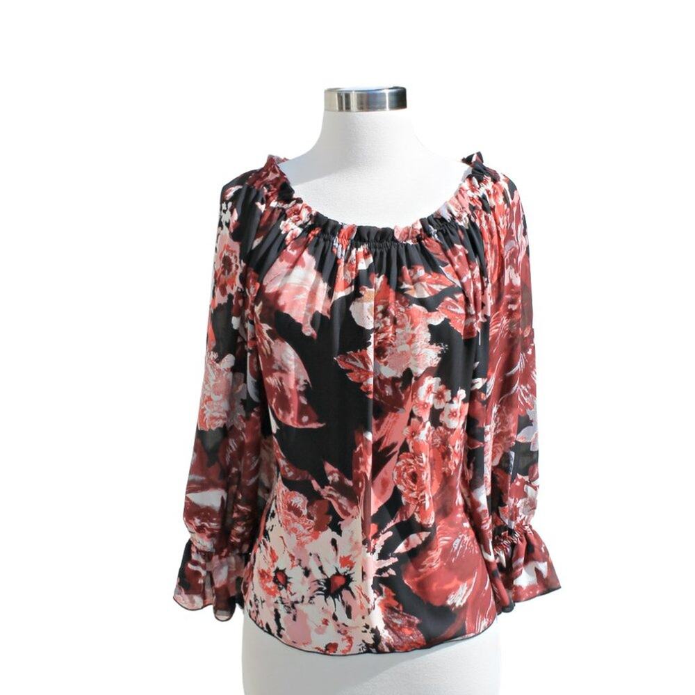 Violet & Claire Women's Floral Print Blouse On or Off The Shoulder Size Medium